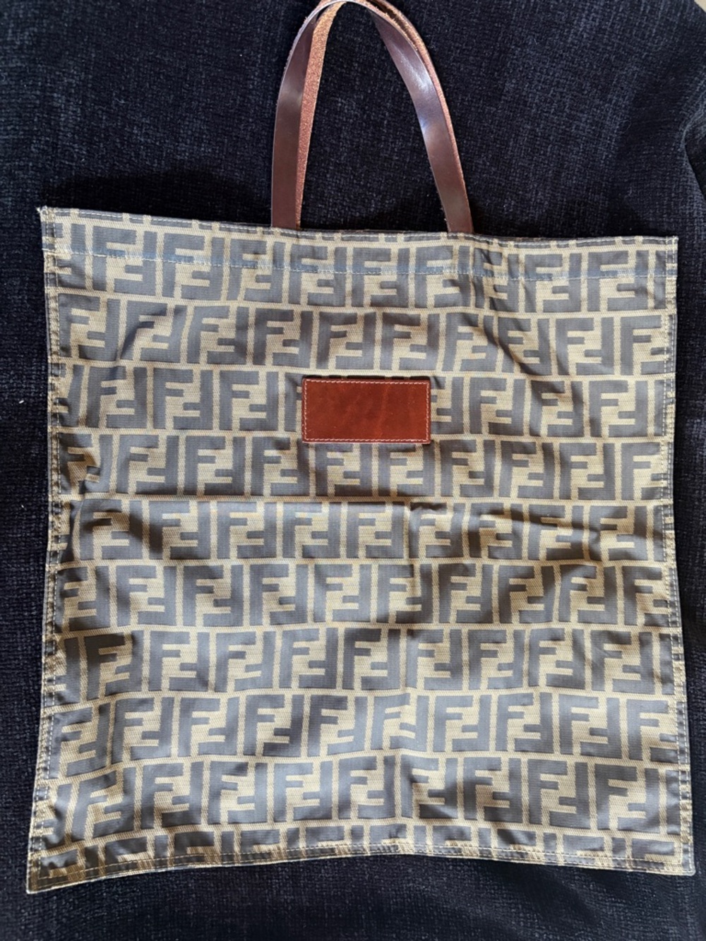 Fendi FF Logo Tote in Beige and Brown
